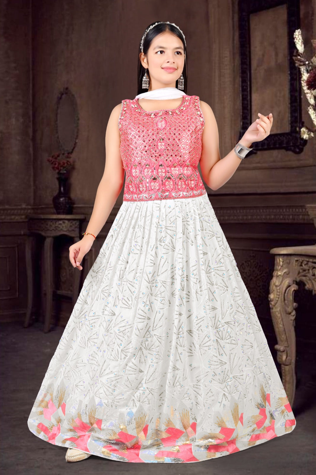 White and Pink Lehenga