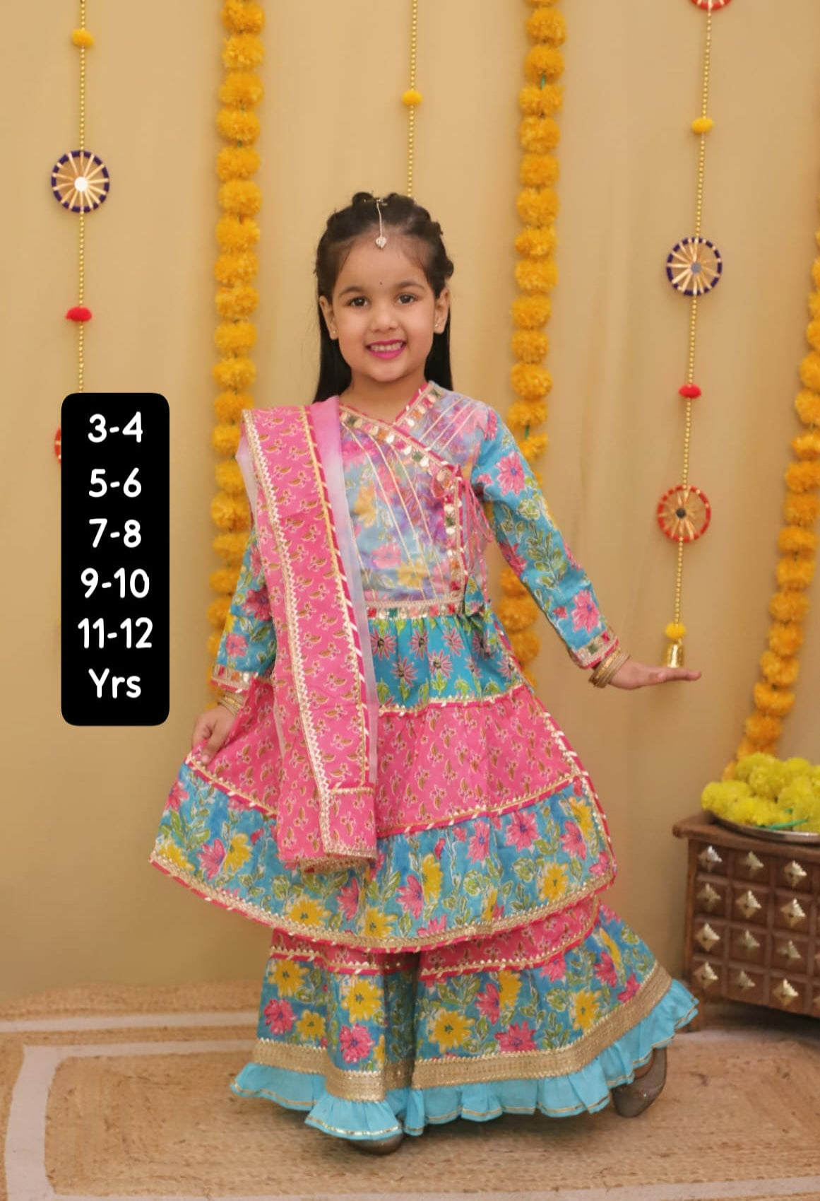 Cotton Anarkali Sharara Suit with shaded dupatta