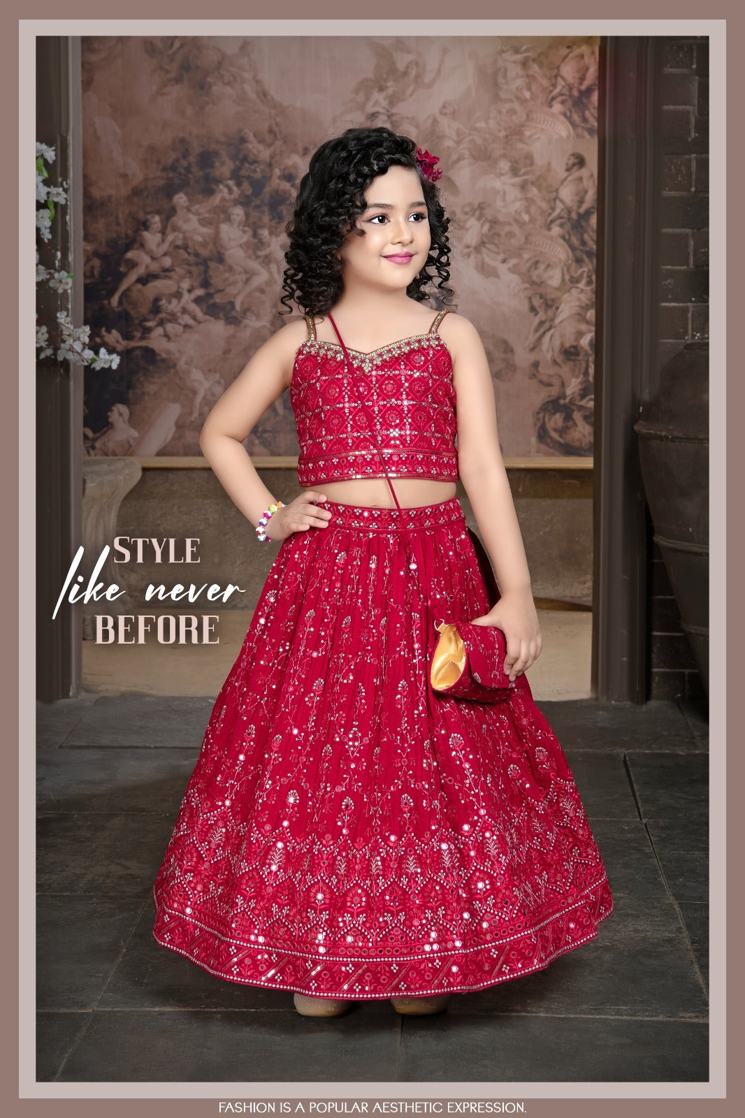 Girls Mirror Work Lehenga