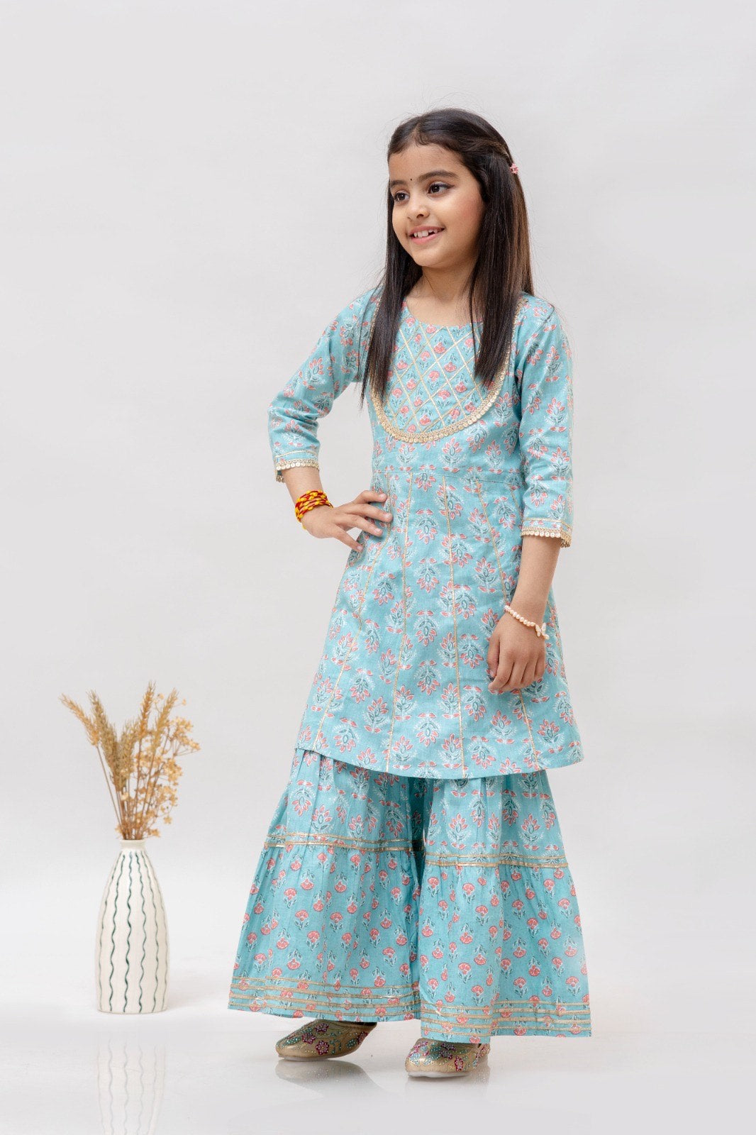 Kurti Sharara with Contrasting Dupatta