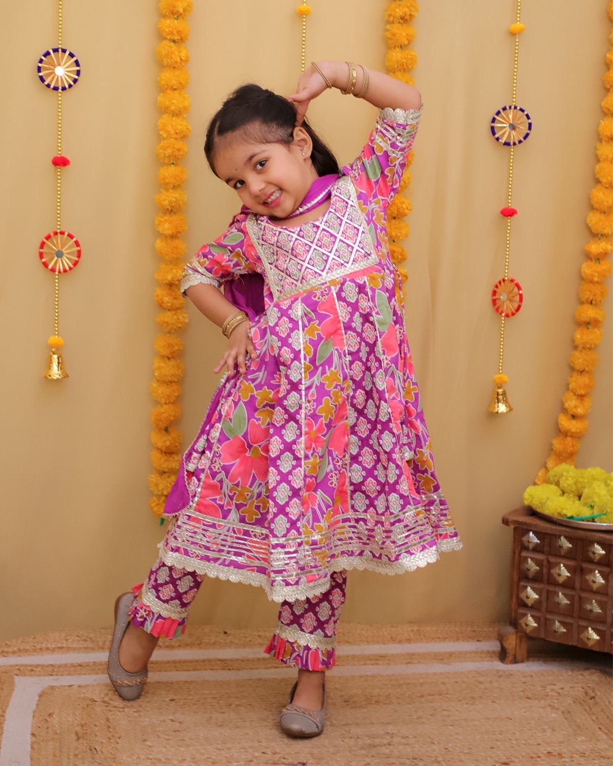 Girls Cotton Anarkali Suit w/ Pants