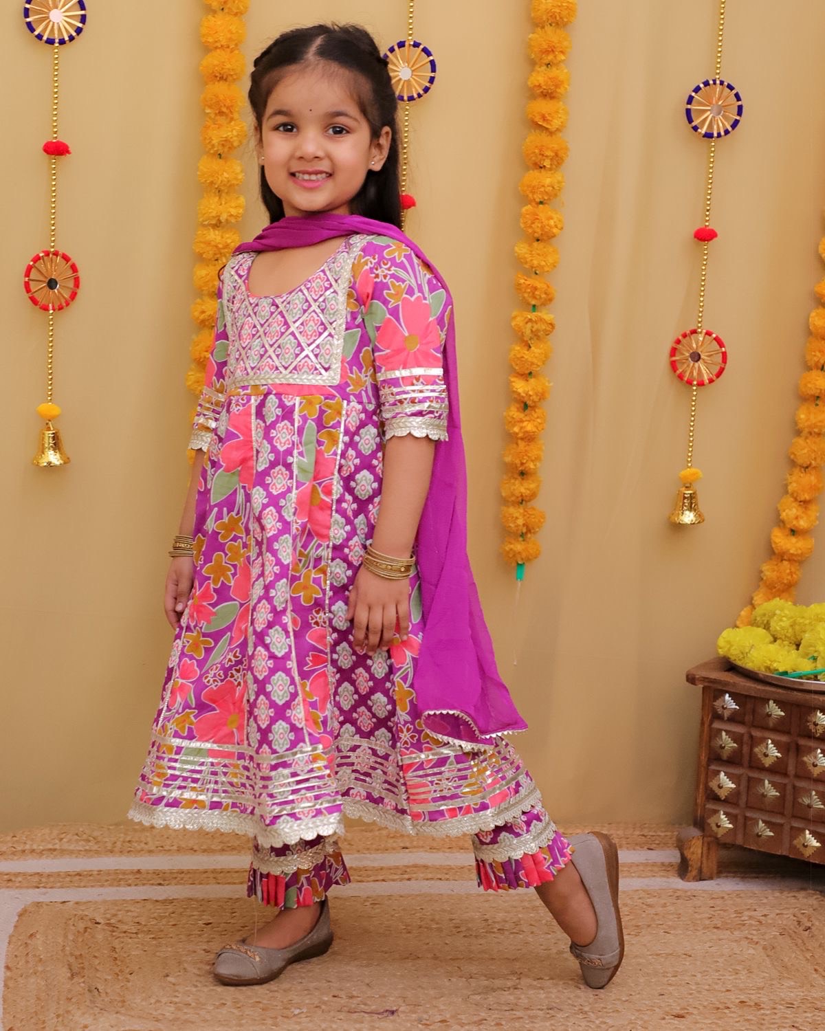Girls Cotton Anarkali Suit w/ Pants