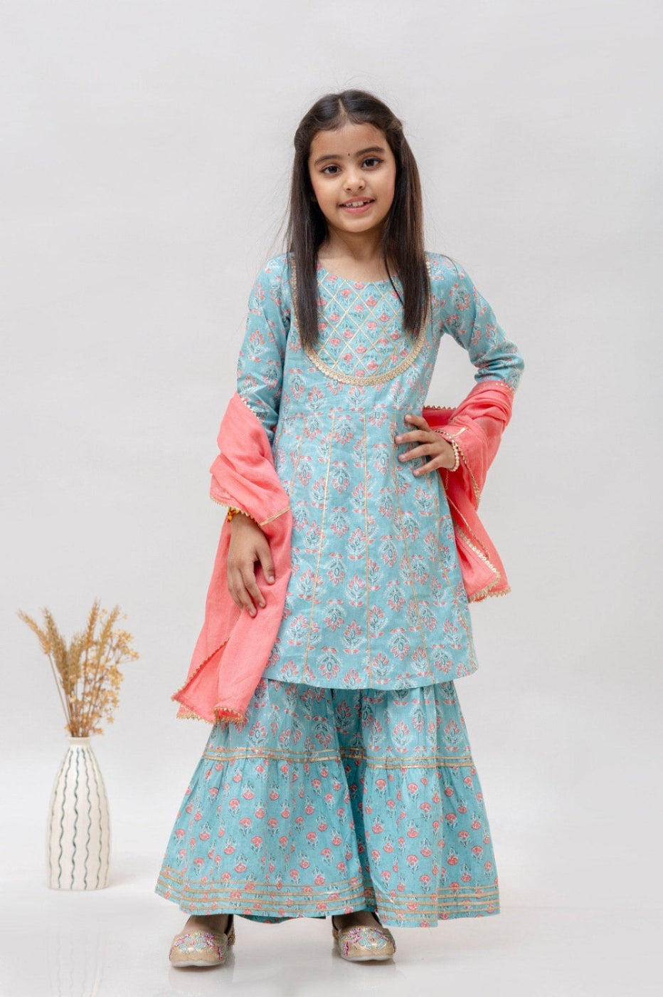 Kurti Sharara with Contrasting Dupatta