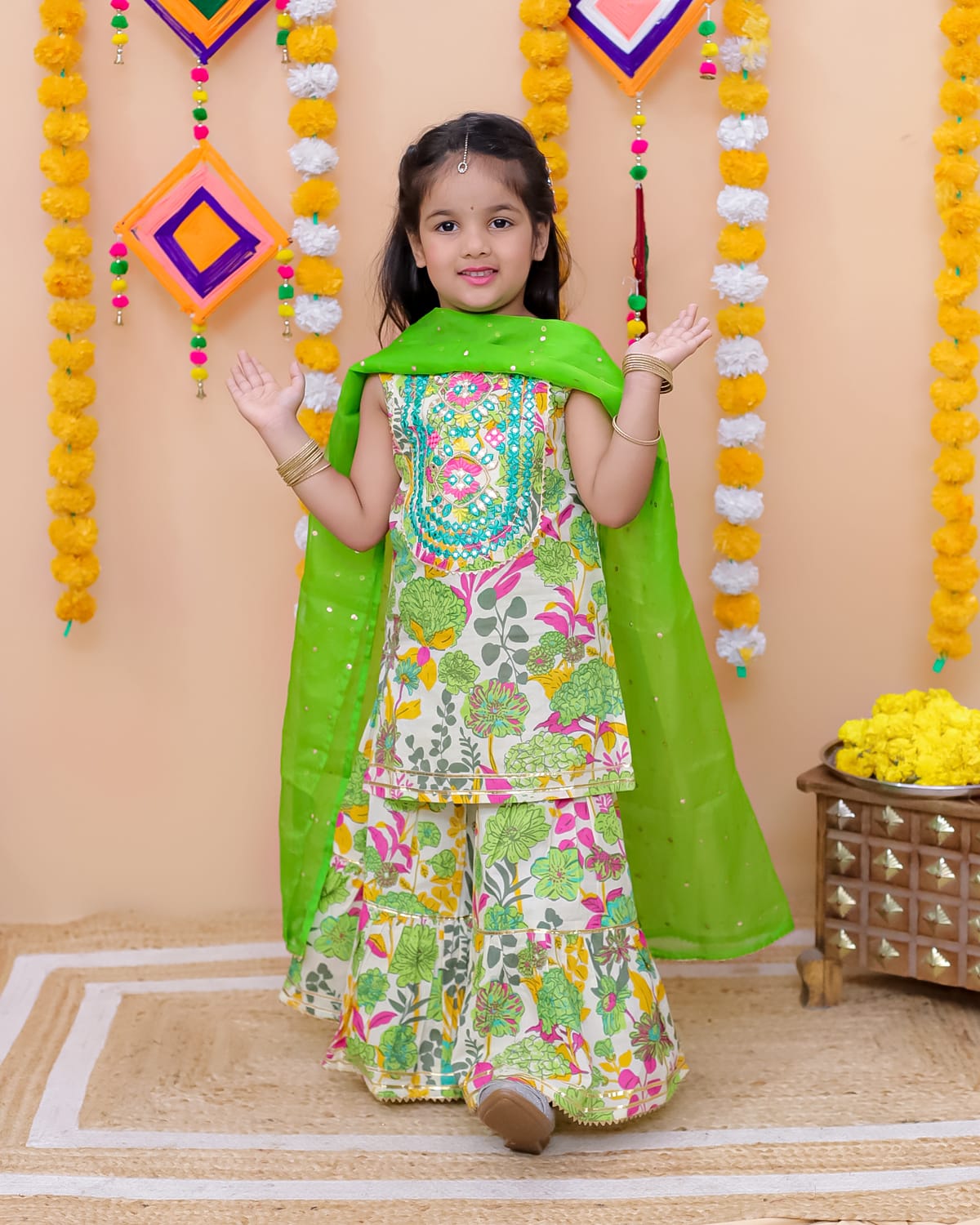 Green Cotton Sharara Suit