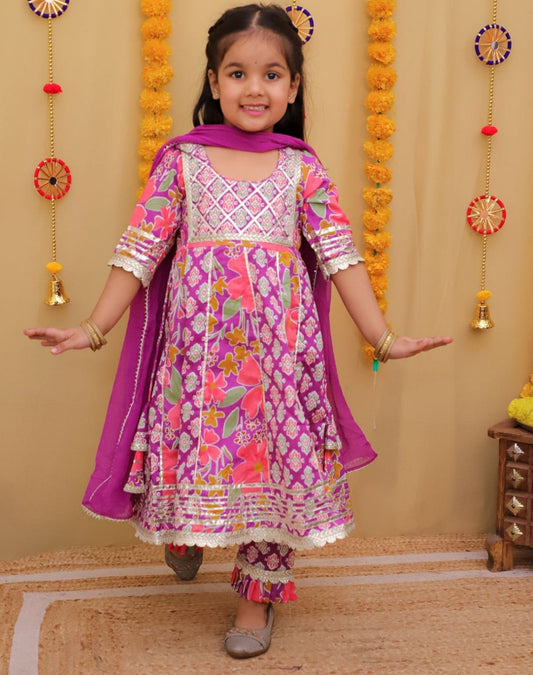 Girls Cotton Anarkali Suit w/ Pants